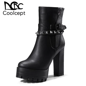 CoolCept New Mid Calf Women Boots Thick High Heels Platform Rivets Style Warm Fur Zipper Botas Mujer Footwear Size 32-42
CoolCept New Mid Calf Women Boots Thick High Heels Platform Rivets Style Warm Fur Zipper Botas Mujer Footwear Size 32-42