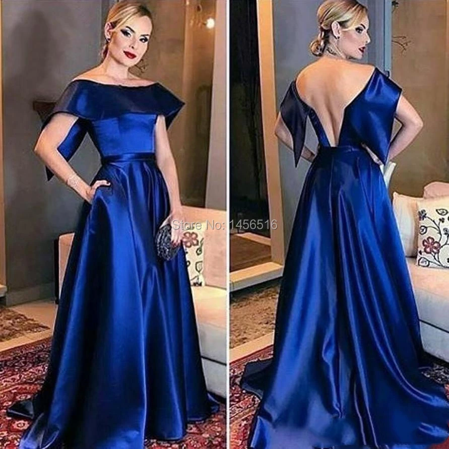 Elegant Royal Blue Formal Dresses Evening Wear 2019 Bateau Neckline A-Line Long Prom Dress Sexy Sheer Back Cheap Party Gowns (2)