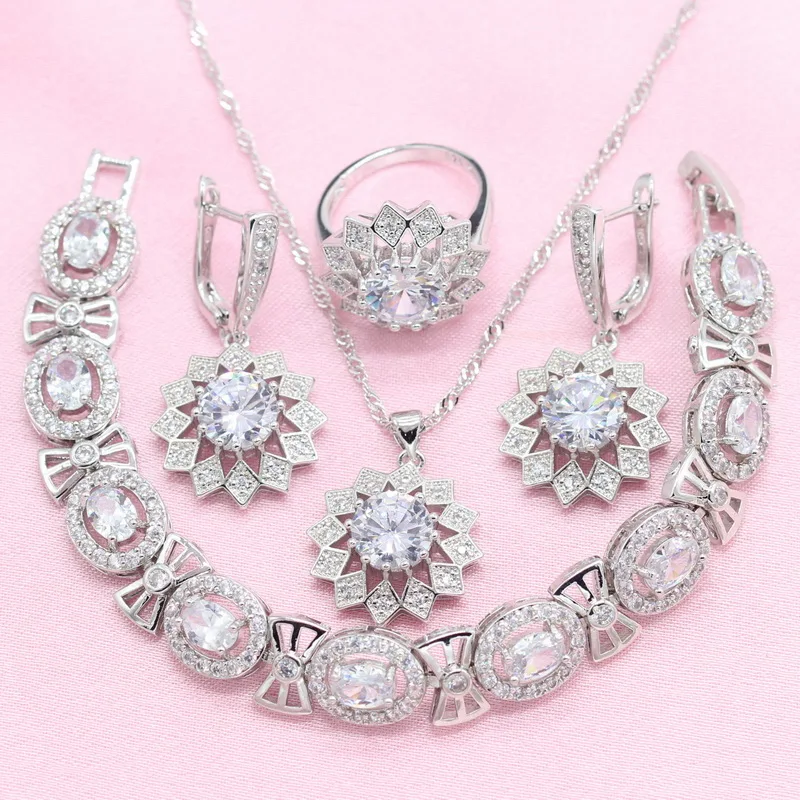 White Cubic Zirconia 925 Silver Wedding Jewelry Sets For Women Bridal Party Earrings Bracelet Necklace Pendant Ring Gift Box
White Cubic Zirconia 925 Silver Wedding Jewelry Sets For Women Bridal Party Earrings Bracelet Necklace Pendant Ring Gift Box