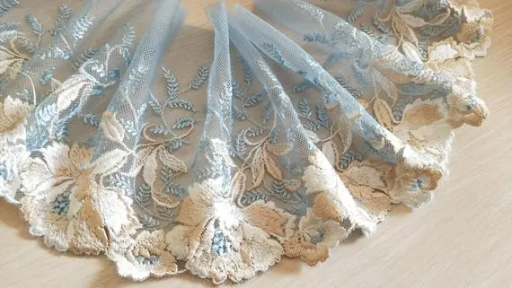 2 Yards Lace Trim Floral Embroidered Pale Blue Tulle Lace Trim 5.5 Inches Wide High Quality
2 Yards Lace Trim Floral Embroidered Pale Blue Tulle Lace Trim 5.5 Inches Wide High Quality