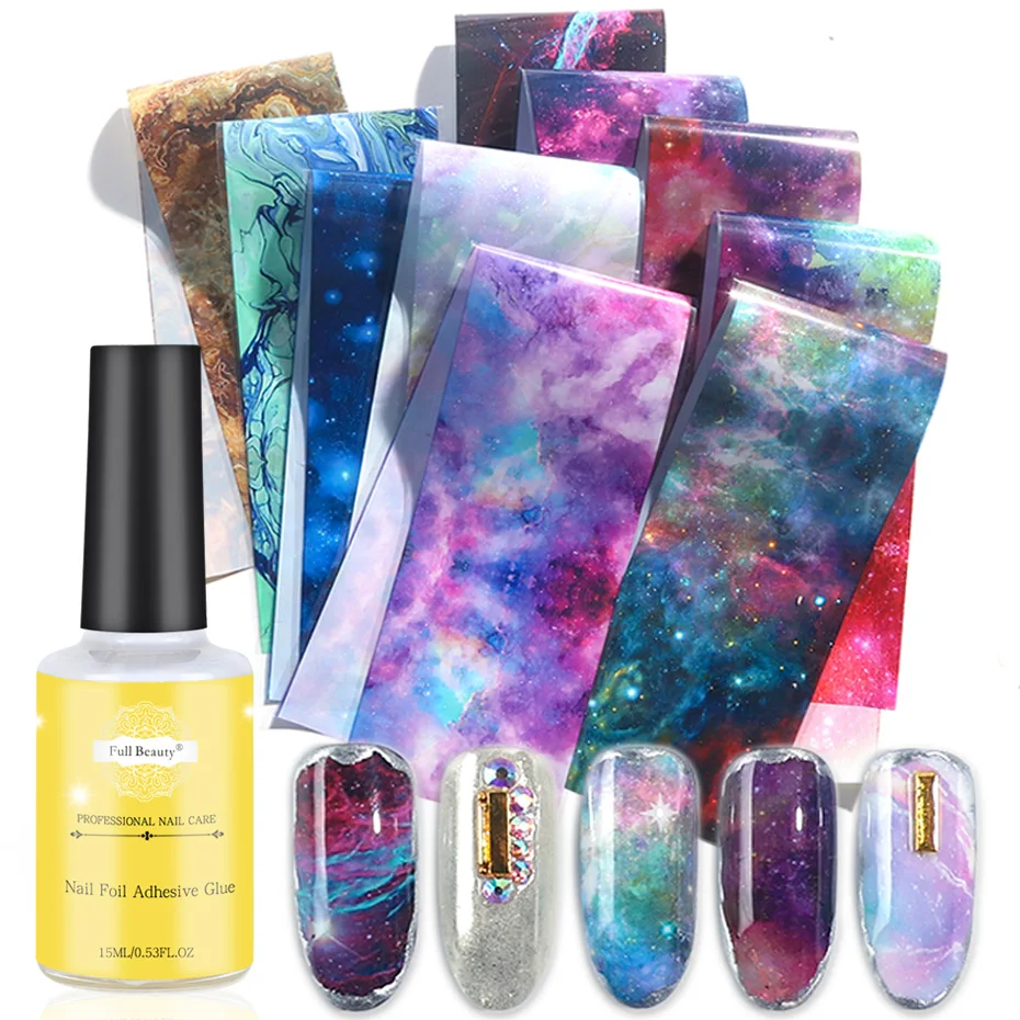 10pcs Starry Sky Nail Foil Set Transfer Glue Holographic Gradient Galaxy Star Adhesive Sticker Decal Slider Manicure Decor LA975
10pcs Starry Sky Nail Foil Set Transfer Glue Holographic Gradient Galaxy Star Adhesive Sticker Decal Slider Manicure Decor LA975