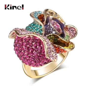 Gold Rings Jewelry Austrian Crystal Elements Colorful Roses Flowers Ring Exaggerated Fashion Enamel Ring Jewelry For Women
Gold Rings Jewelry Austrian Crystal Elements Colorful Roses Flowers Ring Exaggerated Fashion Enamel Ring Jewelry For Women