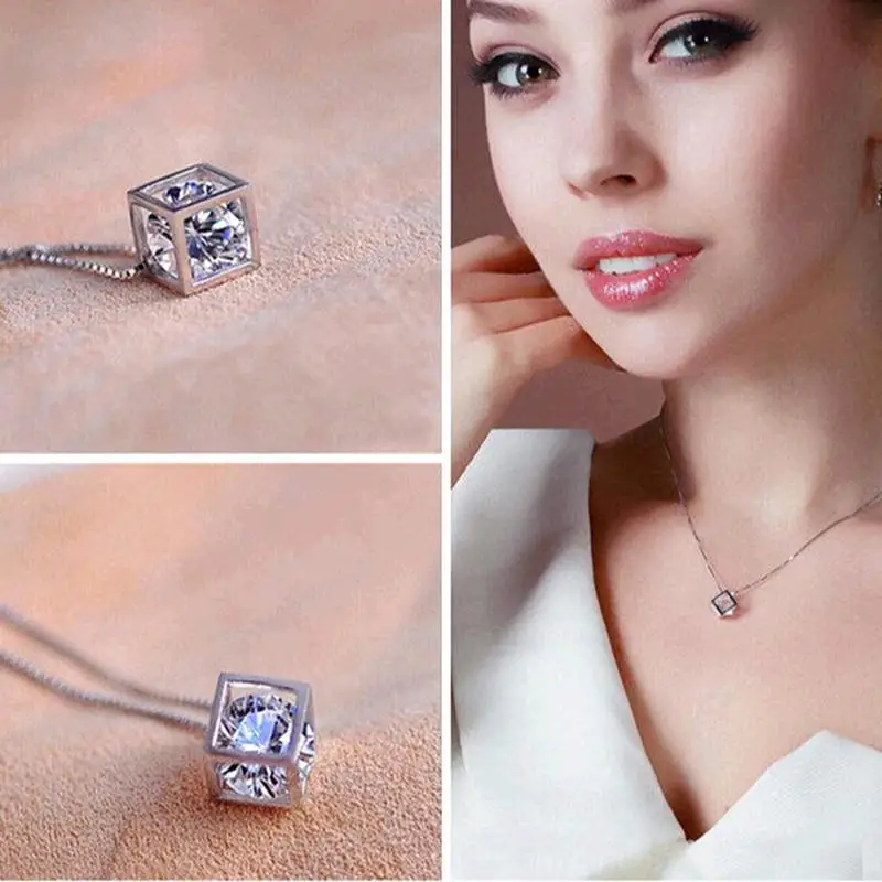 Modern New Crystal Clear Rhinestone Simulated Diamand Inside Hollow Cube Pendant Fashion Silver Necklace for Women
Modern New Crystal Clear Rhinestone Simulated Diamand Inside Hollow Cube Pendant Fashion Silver Necklace for Women