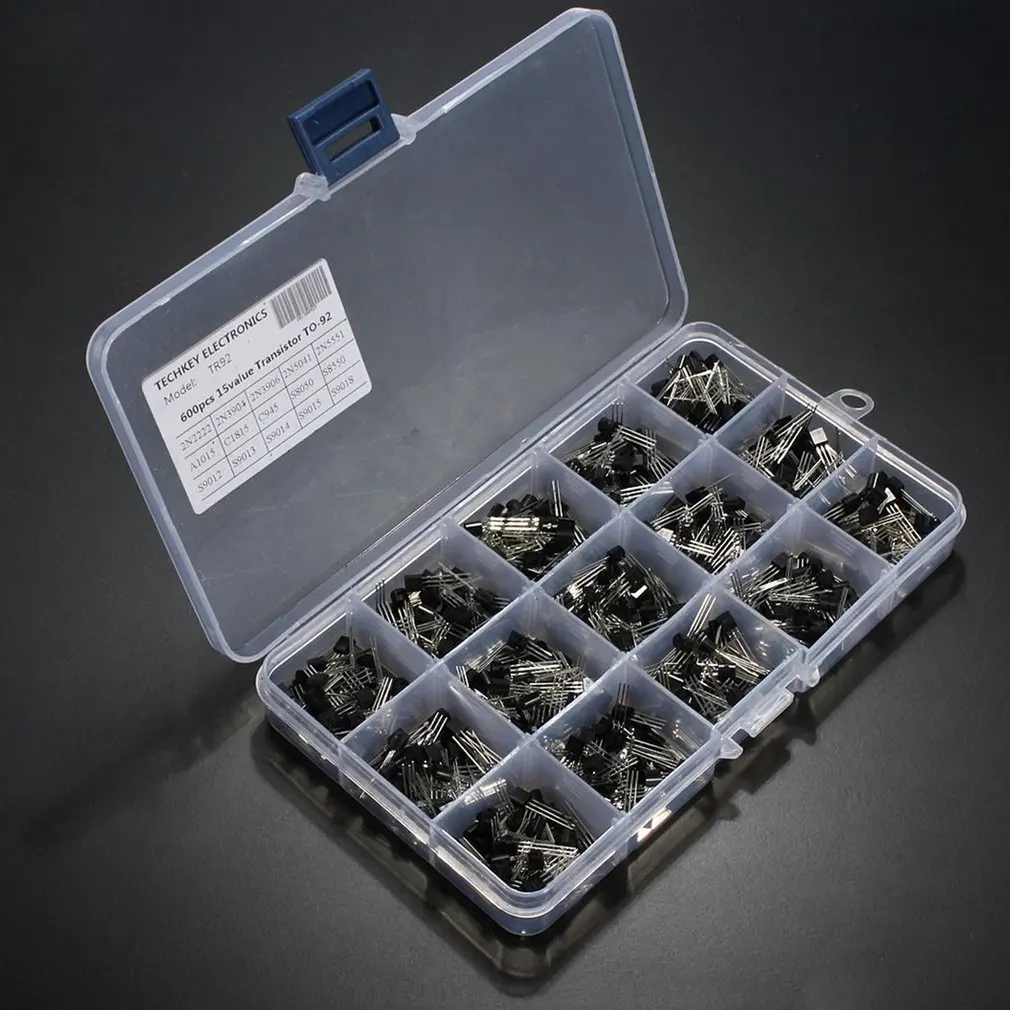 600Pcs TO-92 Transistor Assortment Box Kit 15 Value x 40 Pcs Transistors 2N2222 2N3904 2N3906 C945 S8050 S8550 S9014 S9013
600Pcs TO-92 Transistor Assortment Box Kit 15 Value x 40 Pcs Transistors 2N2222 2N3904 2N3906 C945 S8050 S8550 S9014 S9013