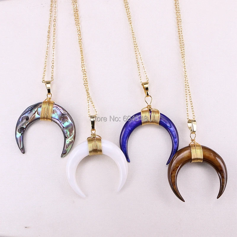 5 Strands ZYZ180-0018 Gold Wire Wrapped Crescent Moon Pendant Necklace Nature Shell Double Horn Charm Pendant Chain Necklace
5 Strands ZYZ180-0018 Gold Wire Wrapped Crescent Moon Pendant Necklace Nature Shell Double Horn Charm Pendant Chain Necklace