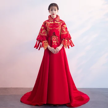 Traditional Chinese Laides Trailing Dress New Bride Wedding Cheongsam Suit Noble Tassels Embroidery Qipao Toast Clothing S-XXL
Traditional Chinese Laides Trailing Dress New Bride Wedding Cheongsam Suit Noble Tassels Embroidery Qipao Toast Clothing S-XXL
