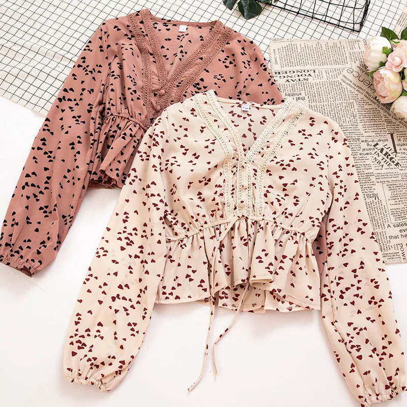 Spring Women Hollow Out Print Blouse Ruffles Lace Shirts Female Sexy V-Neck Tie Bow Shirt Long Sleeve Blouses Short Tops AB1428
Spring Women Hollow Out Print Blouse Ruffles Lace Shirts Female Sexy V-Neck Tie Bow Shirt Long Sleeve Blouses Short Tops AB1428