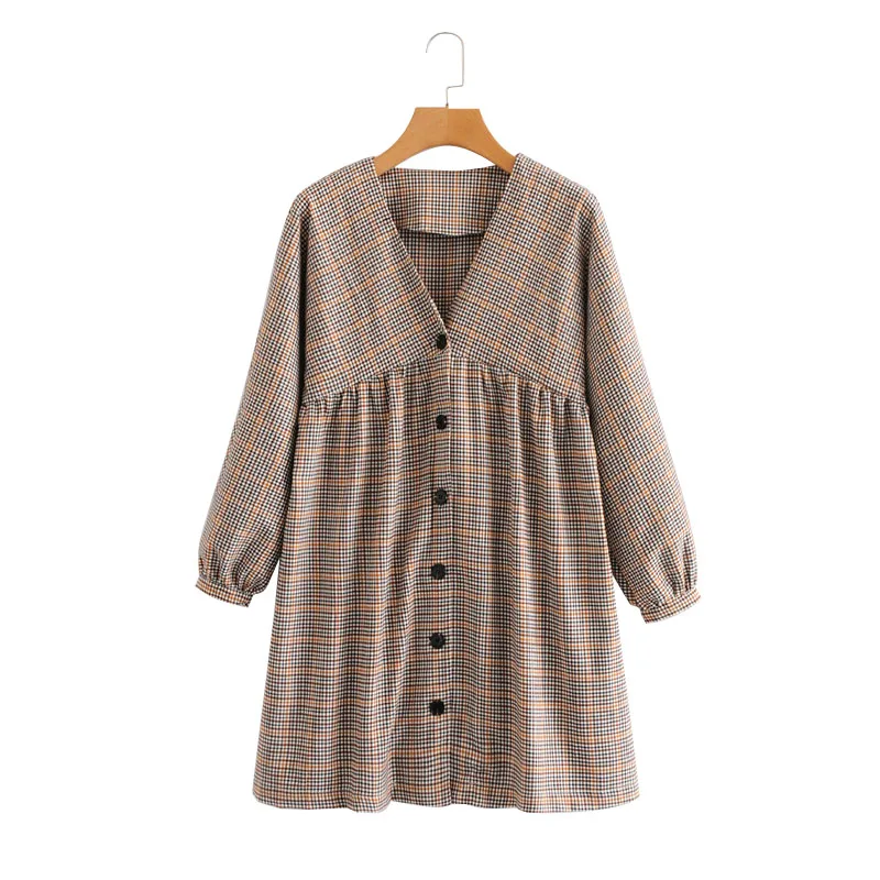 QZ188 Women V Neck Single Breast Classic Plaid Print Dress Long Sleeve Casual Dresses Vestidos
QZ188 Women V Neck Single Breast Classic Plaid Print Dress Long Sleeve Casual Dresses Vestidos