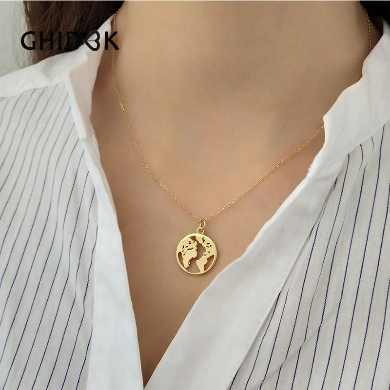 GHIDBK 925 Sterling Silver World Map Pendant Necklaces Dainty Globe Chain Choker Necklace 2018 Simple Earth Chokers Statement
GHIDBK 925 Sterling Silver World Map Pendant Necklaces Dainty Globe Chain Choker Necklace 2018 Simple Earth Chokers Statement