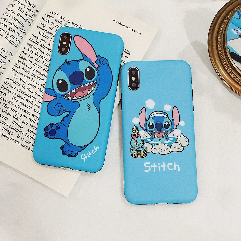 

cute Hot springs Lilo Stitch Case for iPhone X XR XS MAX 7 8 6 6s plus cartoon Stich matte imd soft silicon phone Cover coque