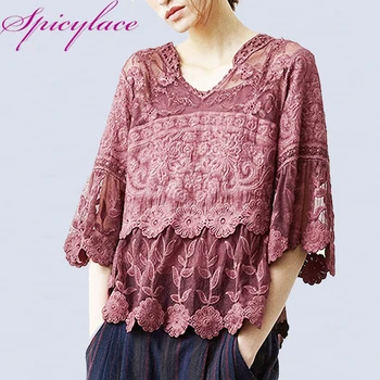 Summer Hollow out V Neck Blouse Women Cotton Floral Lace Shirts Lace Loose Blouse Half Sleeve Solid Elegant Streerwear Women Top
Summer Hollow out V Neck Blouse Women Cotton Floral Lace Shirts Lace Loose Blouse Half Sleeve Solid Elegant Streerwear Women Top