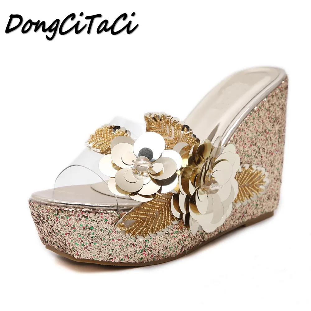 DongCiTaCi 2018 Summer Women Wedges High Heel Sandals Woman Thick bottom Transparent Bling String Bead Platforms Sandals slipper
DongCiTaCi 2018 Summer Women Wedges High Heel Sandals Woman Thick bottom Transparent Bling String Bead Platforms Sandals slipper