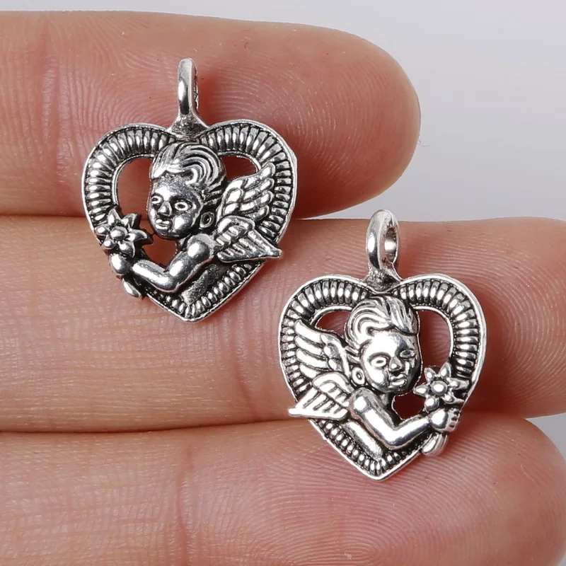 Hot 6pcs 16x19mm Zinc Alloy Antique Silver Heart Angel Cupid DIY Charms Pendants,For Valentine's Women Men Jewelry Gift Making
Hot 6pcs 16x19mm Zinc Alloy Antique Silver Heart Angel Cupid DIY Charms Pendants,For Valentine's Women Men Jewelry Gift Making