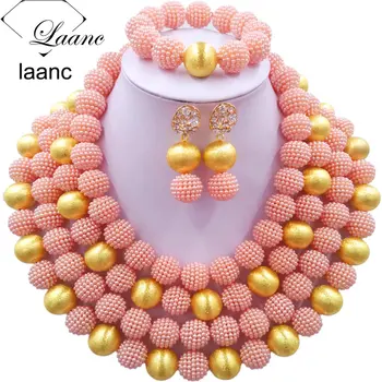 Laanc African Style Wedding Jewelry Set Gold Ball and Peach Simulated Pearl Nigerian Beads AL544
Laanc African Style Wedding Jewelry Set Gold Ball and Peach Simulated Pearl Nigerian Beads AL544
