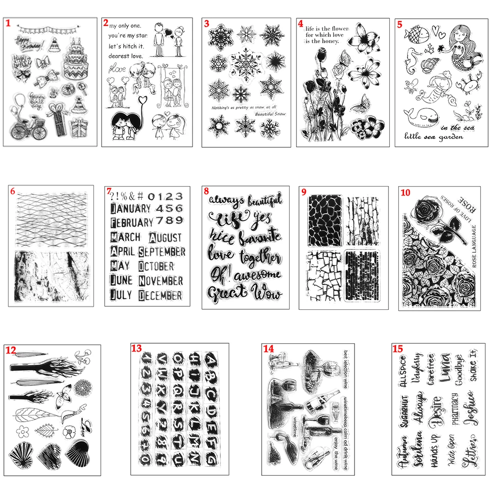 New 14 Styles 11*16cm Transparent Clear Rubber Stamp Silicone Scrapbooking Photo Album Decorative Card Making Sheet DIY Crafts
New 14 Styles 11*16cm Transparent Clear Rubber Stamp Silicone Scrapbooking Photo Album Decorative Card Making Sheet DIY Crafts