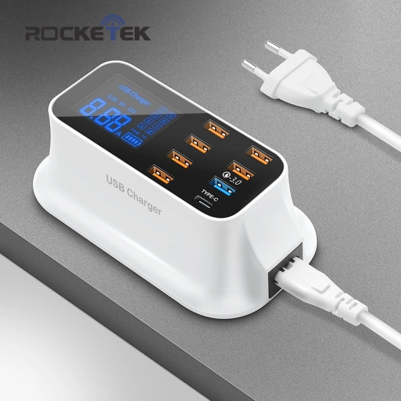 Rocketek Quick Charge 3.0 Smart USB Type C USB Charger Station Led Display Fast Charging Phone Tablet For iPhone Samsung Adapter
Rocketek Quick Charge 3.0 Smart USB Type C USB Charger Station Led Display Fast Charging Phone Tablet For iPhone Samsung Adapter
