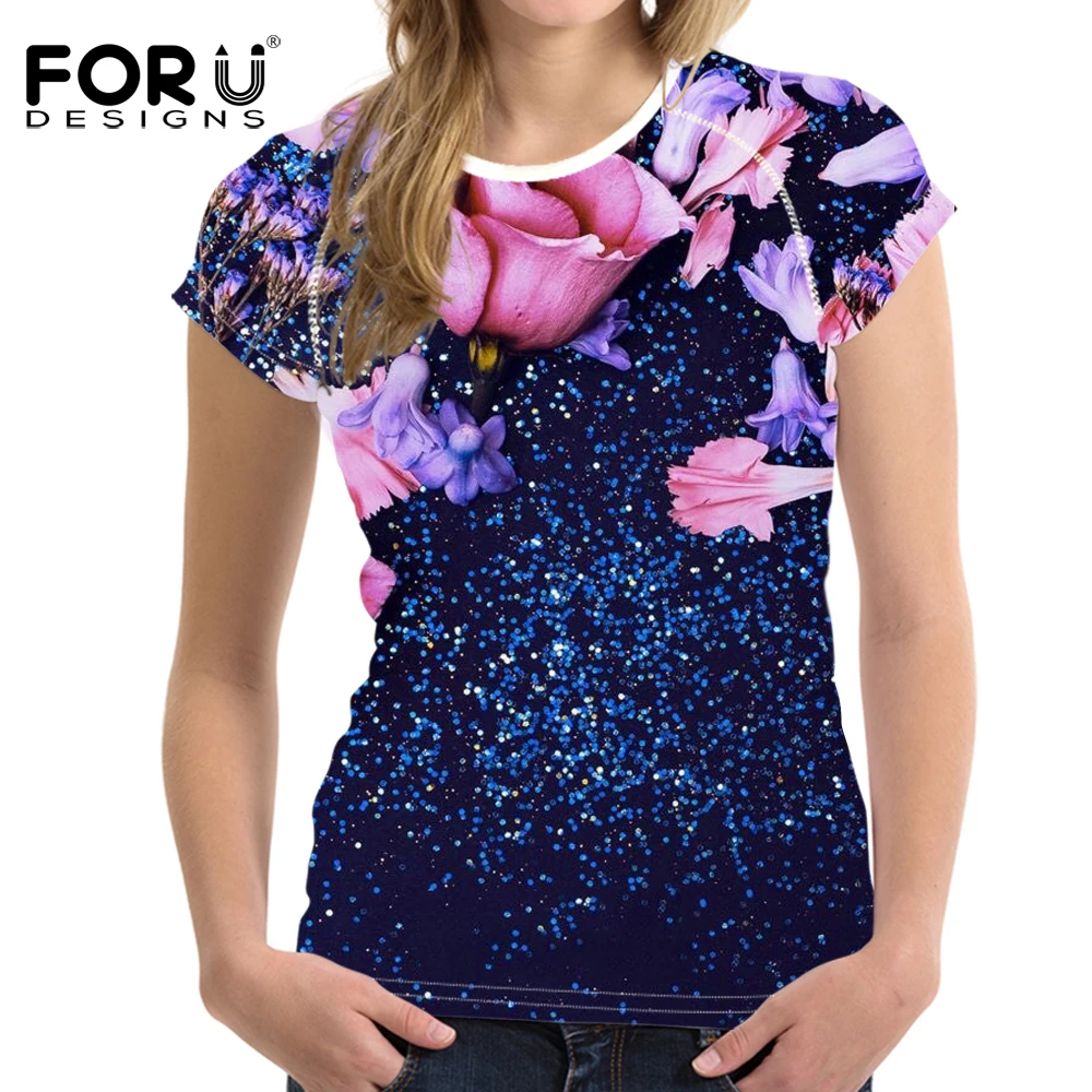 Новинка футболка FORUDESIGNS с цветочным принтом и коротким рукавом для женщин модные