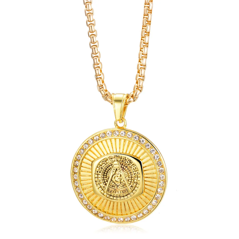 Hip Hop Rhinestones Paved Bling Ice Out Gold Zinc Alloy Masonic Freemason Round Pendants Necklace for Men Jewelry
Hip Hop Rhinestones Paved Bling Ice Out Gold Zinc Alloy Masonic Freemason Round Pendants Necklace for Men Jewelry