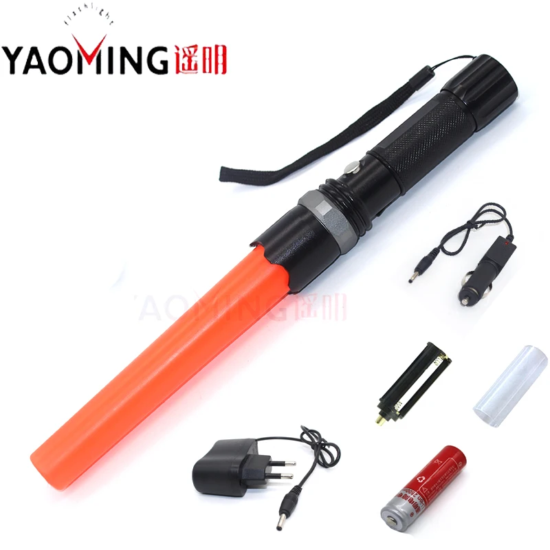 

1000Lm CREE Q5 zoomable cree led tactical torch traffic wand police flashlight directing traffic lanterna+18650 battery+charger