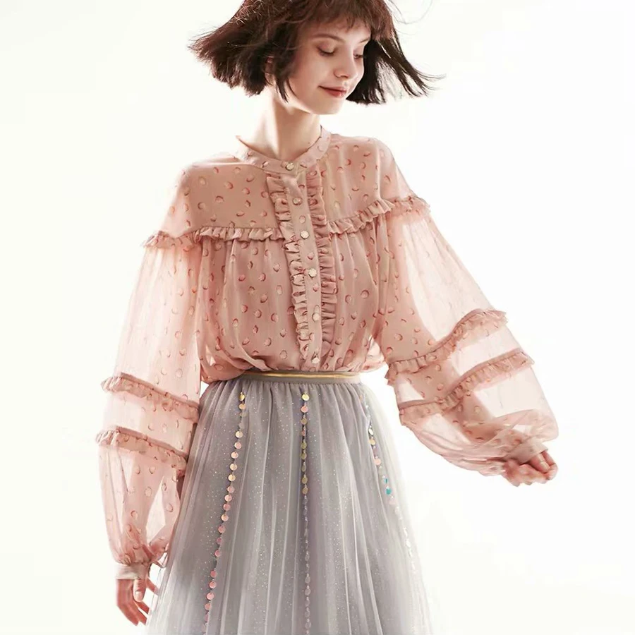 KIYUMI Blouse Women Chiffon Womens Tops and Blouses Long Sleeve Ruffle Patchwork Button Front Loose Sweet Pink Blouse Woman 2019
KIYUMI Blouse Women Chiffon Womens Tops and Blouses Long Sleeve Ruffle Patchwork Button Front Loose Sweet Pink Blouse Woman 2019