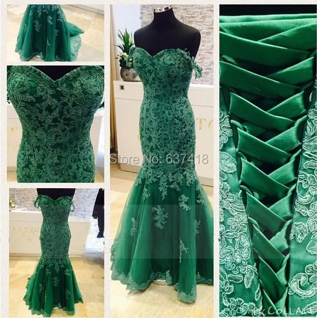 Abendkleider Emerald Green Lace Mermaid Evening Dress Prom Dress with Appliques Lace up Back Vestidos Largos Para Bodas
Abendkleider Emerald Green Lace Mermaid Evening Dress Prom Dress with Appliques Lace up Back Vestidos Largos Para Bodas