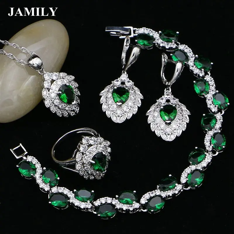 JAMILY Silver 925 Bridal Jewelry Sets Natural Green CZ Beads Decoration For Women Wedding Drop Earrings Pendant Ring Necklace
JAMILY Silver 925 Bridal Jewelry Sets Natural Green CZ Beads Decoration For Women Wedding Drop Earrings Pendant Ring Necklace