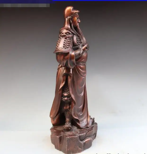 Китайская Медь Бронза стенд дракон халат Guan Gong Yu воин Бог Статуя|Статуи и