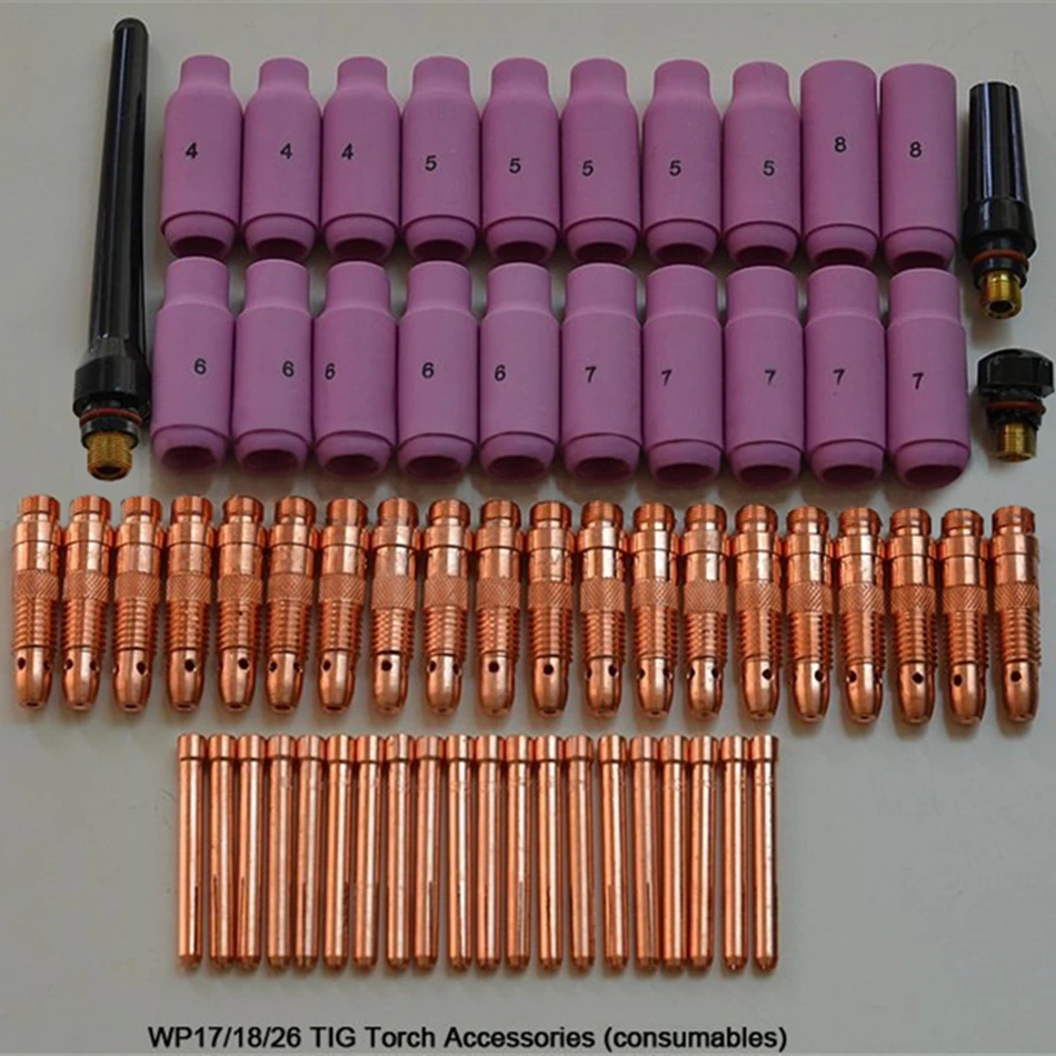 63pcs Tig welding Consumables KIT 17 & 26 series air cooled torches and 18 series water cooled torches
63pcs Tig welding Consumables KIT 17 & 26 series air cooled torches and 18 series water cooled torches