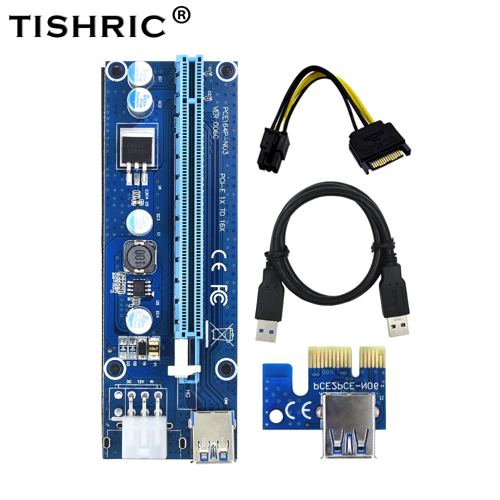 TISHRIC VER006C PCI Express PCIE PCI-E Riser Card 006C 6Pin 1x to 16x Extender USB3.0 Cable SATA to IDE for Bitcoin Mining Miner
TISHRIC VER006C PCI Express PCIE PCI-E Riser Card 006C 6Pin 1x to 16x Extender USB3.0 Cable SATA to IDE for Bitcoin Mining Miner