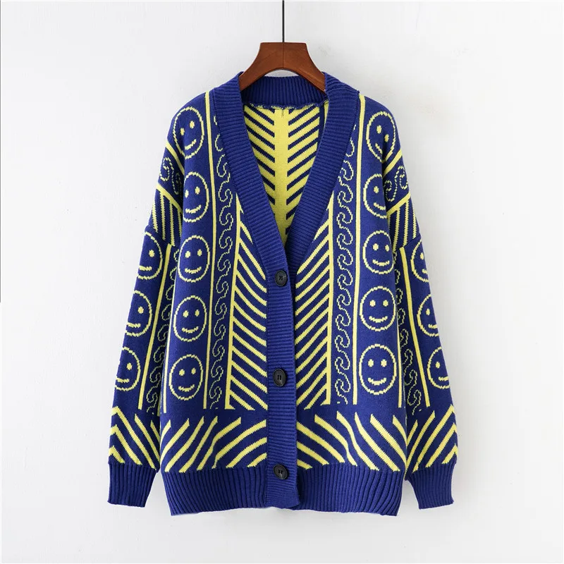 Luxury Designer Brand Knitted Sweater for Women V Neck Vintage Smiley Pattern Striped Wool Loose Knitted Cardigans Sweater
Luxury Designer Brand Knitted Sweater for Women V Neck Vintage Smiley Pattern Striped Wool Loose Knitted Cardigans Sweater