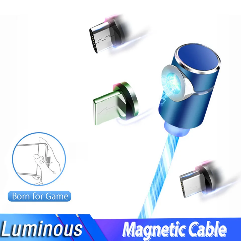 90 градусов светодиодный люминесцентный светящийся usb-кабель type-C Магнитный для