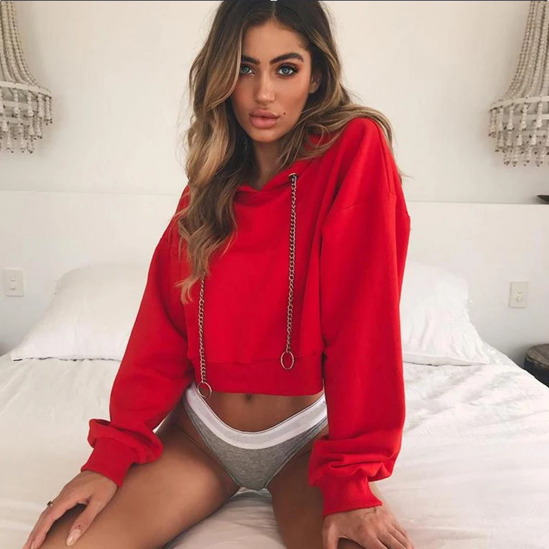 2018 Women Loose Sweatshirt Hoodies Solid Red Crop Hoodie Long Sleeve With Chain Pullover Coat Crew Neck Casual Sweatshirt Top
2018 Women Loose Sweatshirt Hoodies Solid Red Crop Hoodie Long Sleeve With Chain Pullover Coat Crew Neck Casual Sweatshirt Top