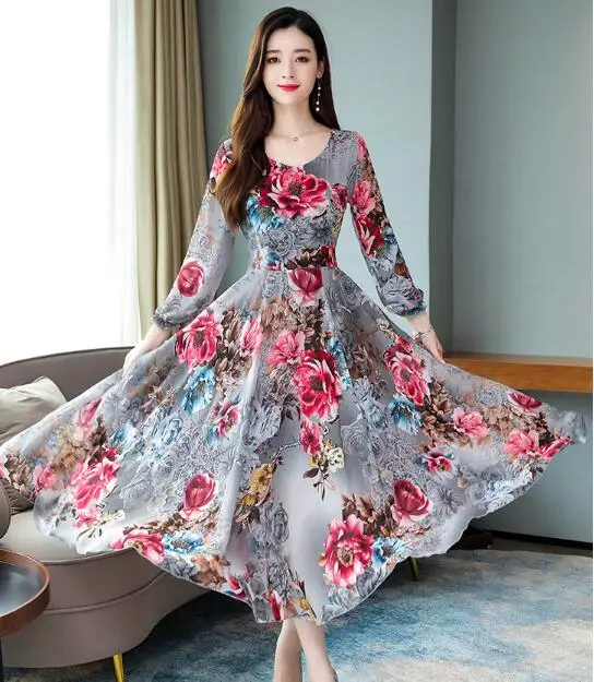 High Quality 2019 Autumn New Arrival Plus Size M-3XL V Collar Flower Printed Long Sleeve Woman Chiffon Long Dress
High Quality 2019 Autumn New Arrival Plus Size M-3XL V Collar Flower Printed Long Sleeve Woman Chiffon Long Dress