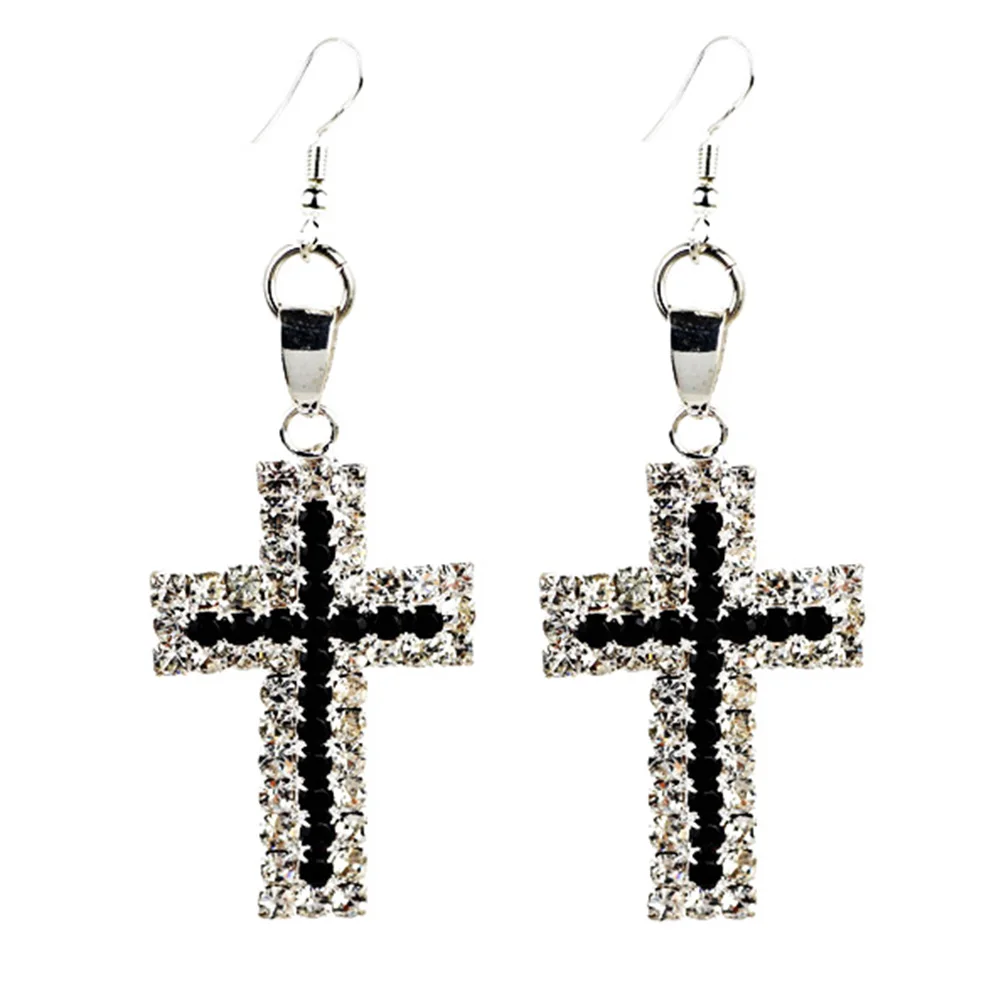 Image New Elegant Rhinestone Cross Dangle Earrings Women Fashion Jewelry Silver Plated Wedding Party Accessiores
