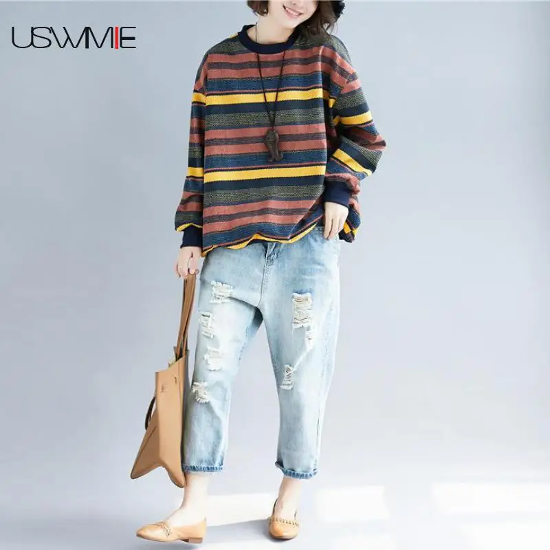 2019 Spring Women Pullovers Fashion Casual Joker O-neck Long Sleeve Color Matching Comfort Color Stripe Plus Size Top USWMIE
2019 Spring Women Pullovers Fashion Casual Joker O-neck Long Sleeve Color Matching Comfort Color Stripe Plus Size Top USWMIE