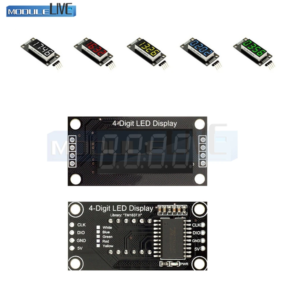 

TM1637 4-Digit LED 0.36" 0.36 Iinch 7 Segments Display Tube Clock Module LED Board For Arduino Red Green Blue Yellow White