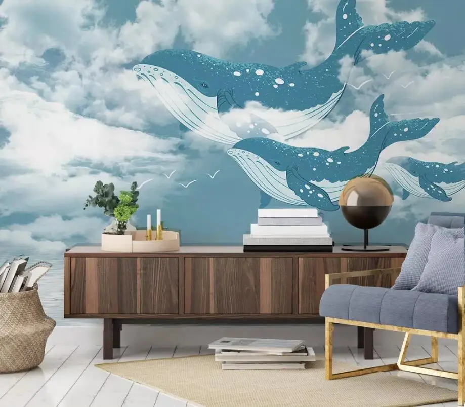 Nordic creative Mediterranean Sea sky whale children room background wall custom mural wallpaper
Nordic creative Mediterranean Sea sky whale children room background wall custom mural wallpaper