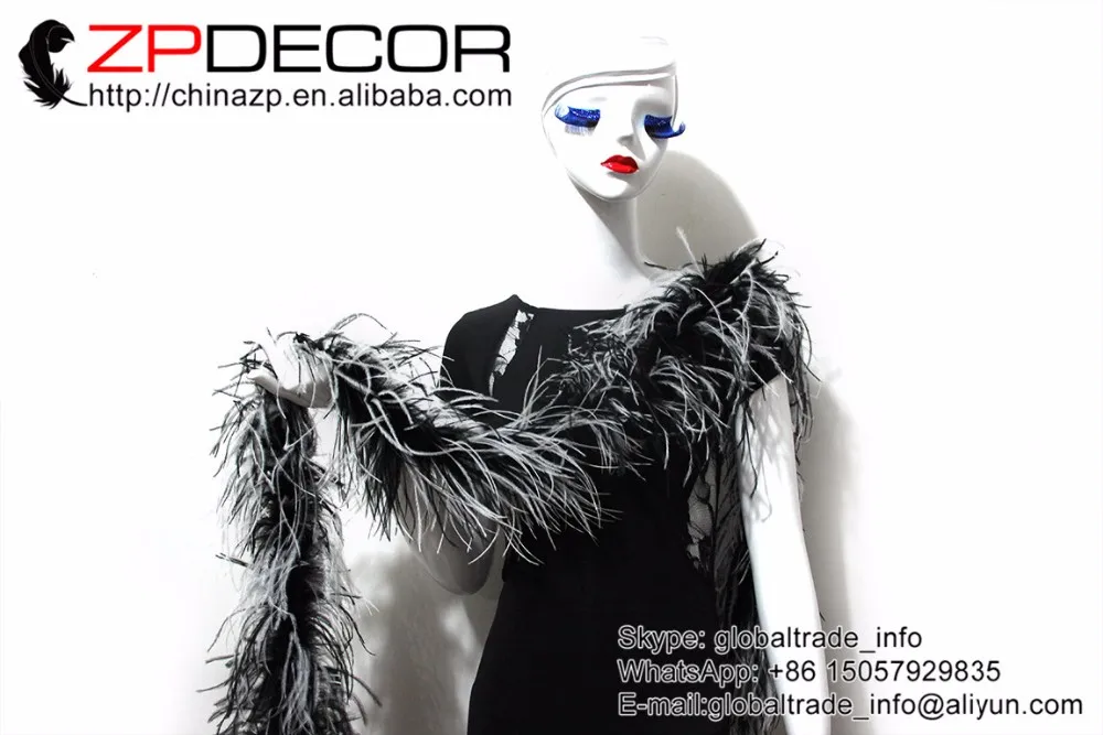 1 Wholesale 2yardslot 35gram High Quality Dyed White with Black Ostrich Feather Boas (14)