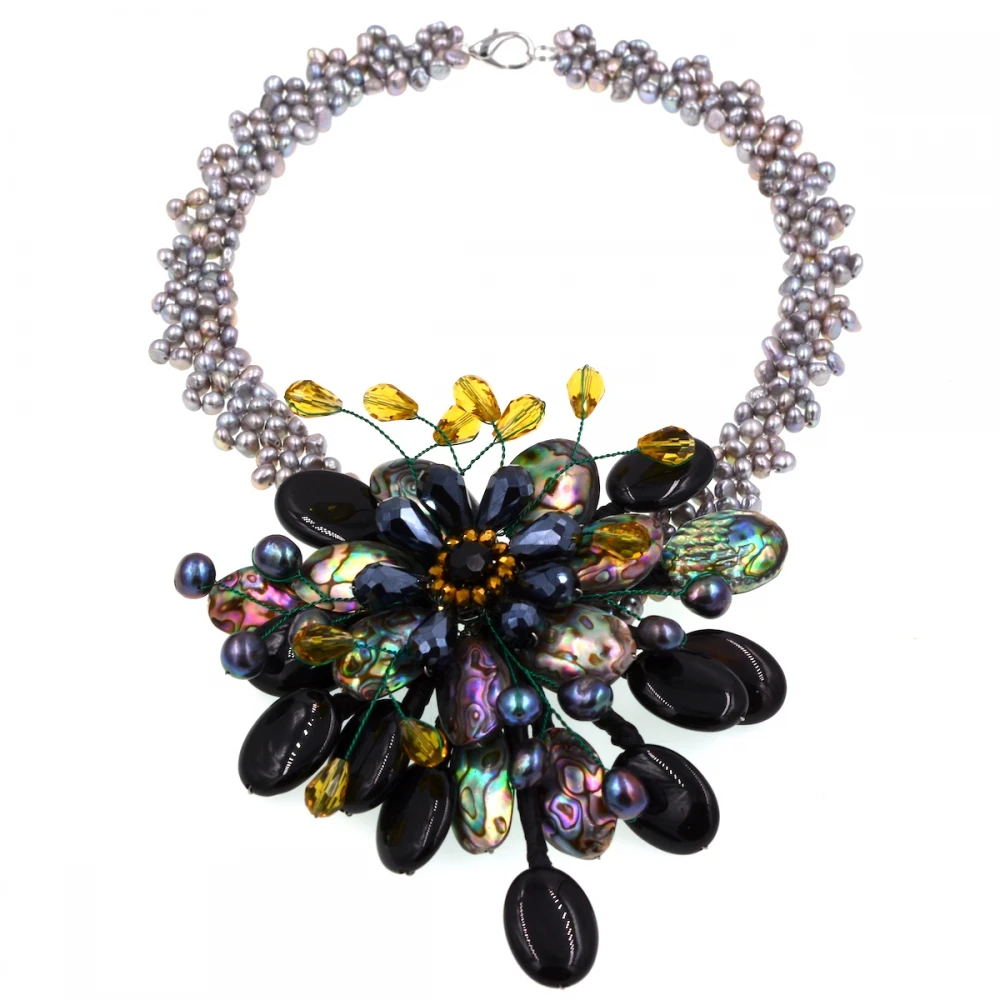 2017 Lady Women Gray Pearl black abalone shell Black onyx crystal flower necklace For Women Fashion Jewelry Party Gift
2017 Lady Women Gray Pearl black abalone shell Black onyx crystal flower necklace For Women Fashion Jewelry Party Gift