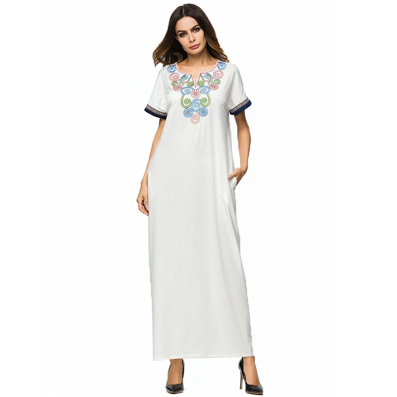 Embroidered Arabic Clothing Short Sleeve Turkish Dress Caftan Marocain Fashion Dubai Robe for Women
Embroidered Arabic Clothing Short Sleeve Turkish Dress Caftan Marocain Fashion Dubai Robe for Women