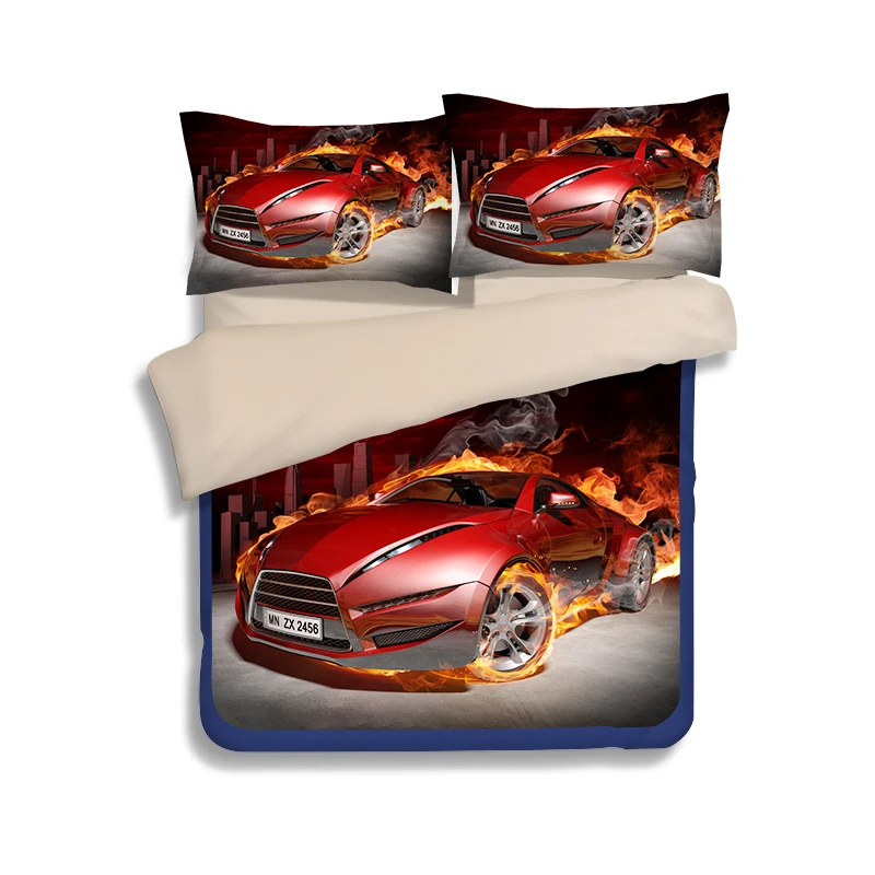 Image Cool 3D Red Sports Car Bedding Set Boy Children Women Flat Bed Sheet Pillowcase Duvet Cover Set Twin Queen King Size Bed Linen