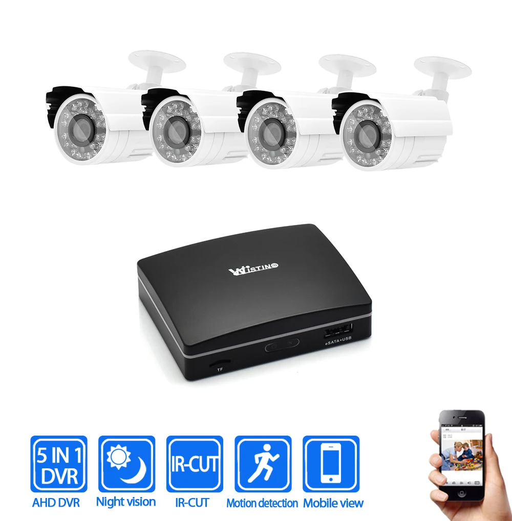 Wistino 1080P Mini AHD Camera Kits 4CH Digital Video Recorder DVR Kit CCTV Security Analog Camera Outdoor IR Video Surveillance (2)