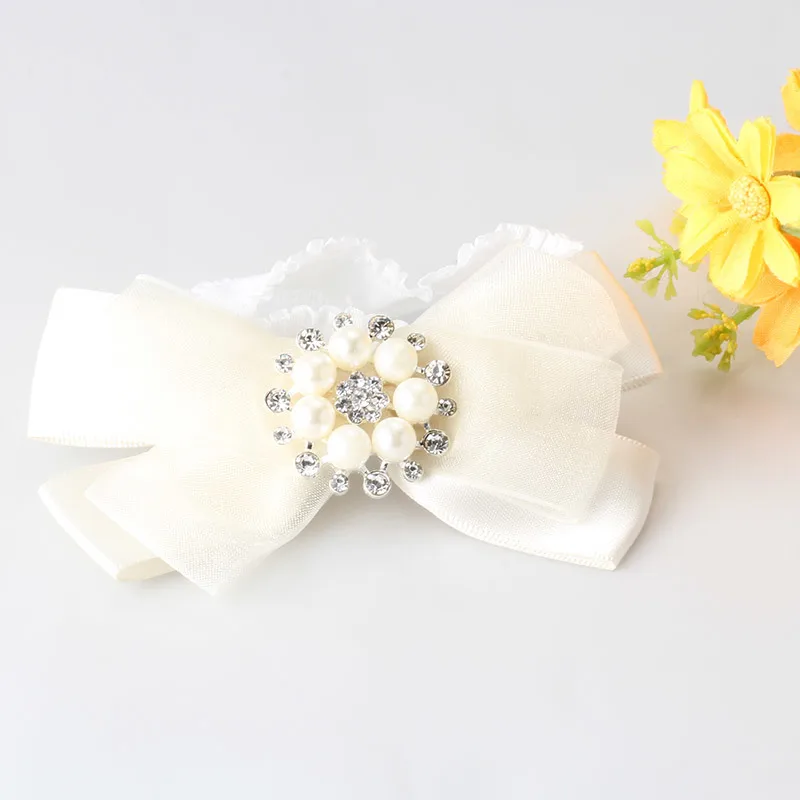 New Hair Accessories Wedding Girls Lace Bow Headband Pearl Rhinestone Bow-knot Turban For Newborn Infants | Аксессуары для одежды