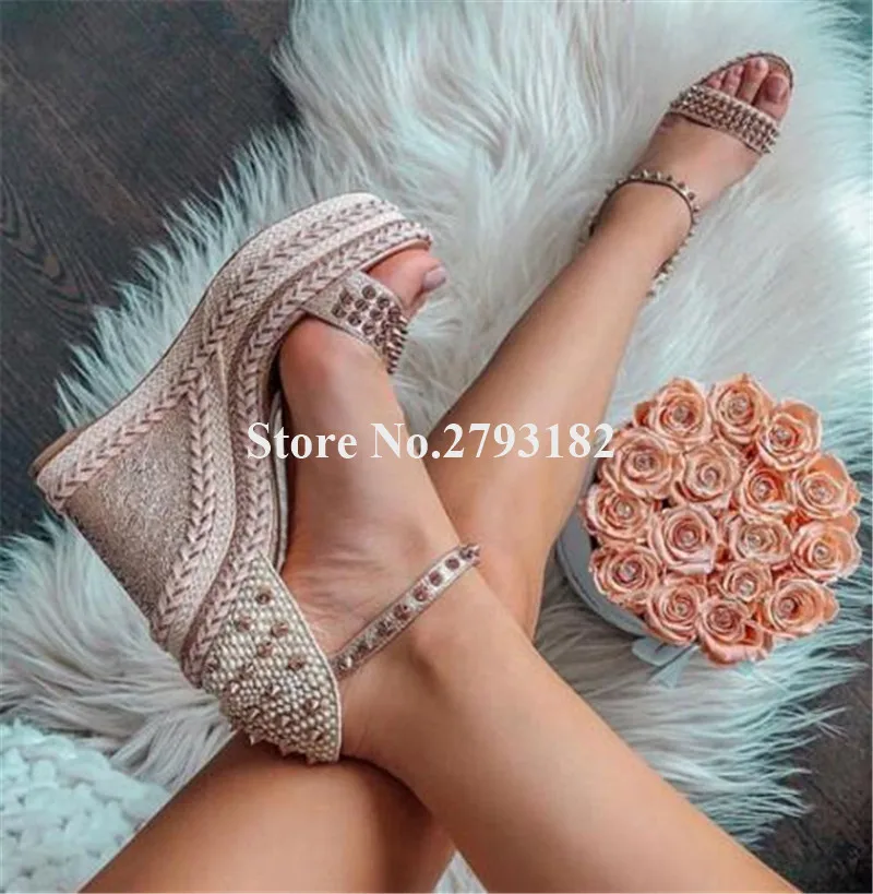 Brand Design Wedges Open Toe High Platform Braided Rivet Wedge Sandals Super High Denim Leopard Height Increased Wedge Heels
Brand Design Wedges Open Toe High Platform Braided Rivet Wedge Sandals Super High Denim Leopard Height Increased Wedge Heels