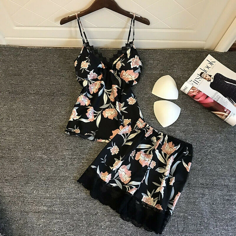 Women Clothing Set Sexy Floral Sleepwear Two Piece Pajamas Lingerie Underwear Nightwear Clothes Suit Womens | Женская одежда