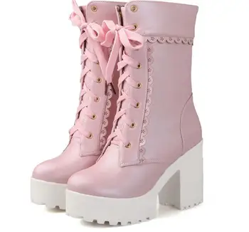 Carpaton Spring Newest Sweet Lotita Style Woman Boots Round Toe Platform Thick Heels Lace-up Boots Lace Ruffles High Heel Shoes
Carpaton Spring Newest Sweet Lotita Style Woman Boots Round Toe Platform Thick Heels Lace-up Boots Lace Ruffles High Heel Shoes