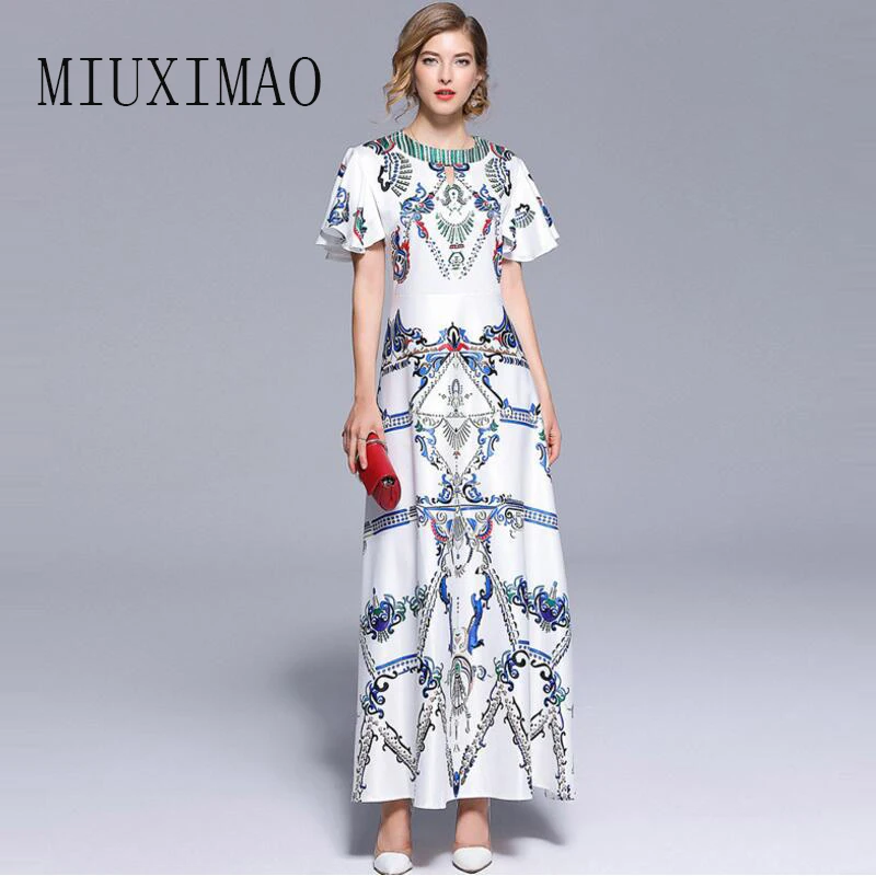 2018 Autumn New Arrival Fashion A-Line O-Neck Flare Short Sleeve Pattern Print Elegant Ankle-Length Maxi Long Dress Women
2018 Autumn New Arrival Fashion A-Line O-Neck Flare Short Sleeve Pattern Print Elegant Ankle-Length Maxi Long Dress Women