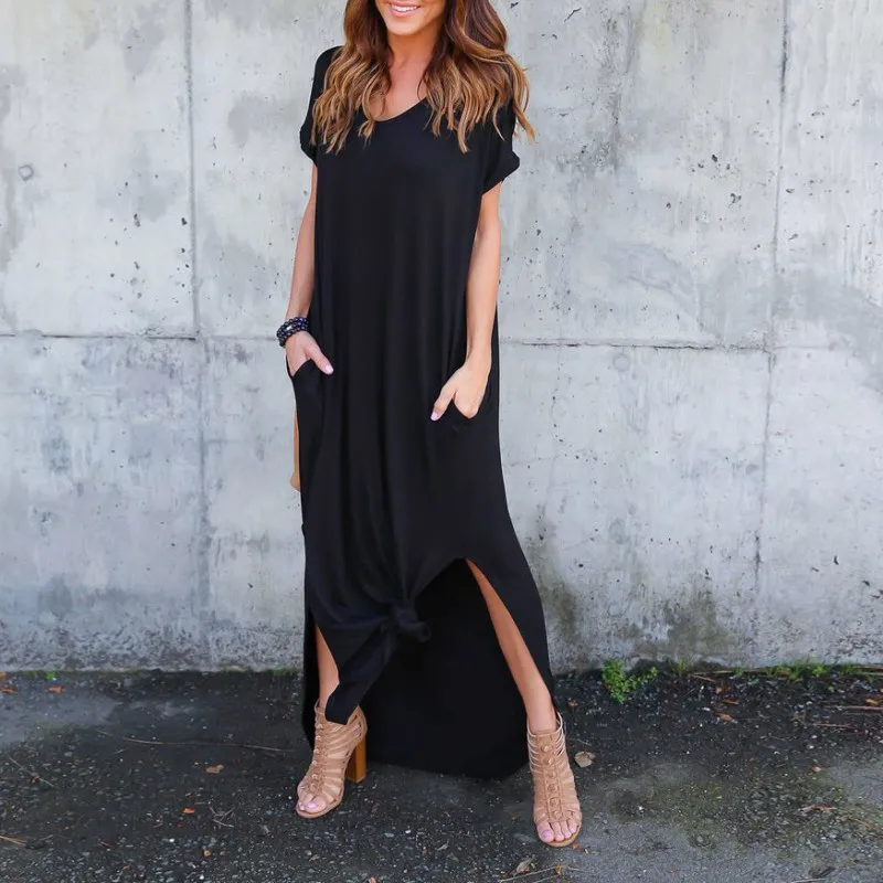Fashion 2018 New solid Loose Dress Women T-Shirt Long Maxi Dresses Split Evening Party Shirt Dress Summer
Fashion 2018 New solid Loose Dress Women T-Shirt Long Maxi Dresses Split Evening Party Shirt Dress Summer