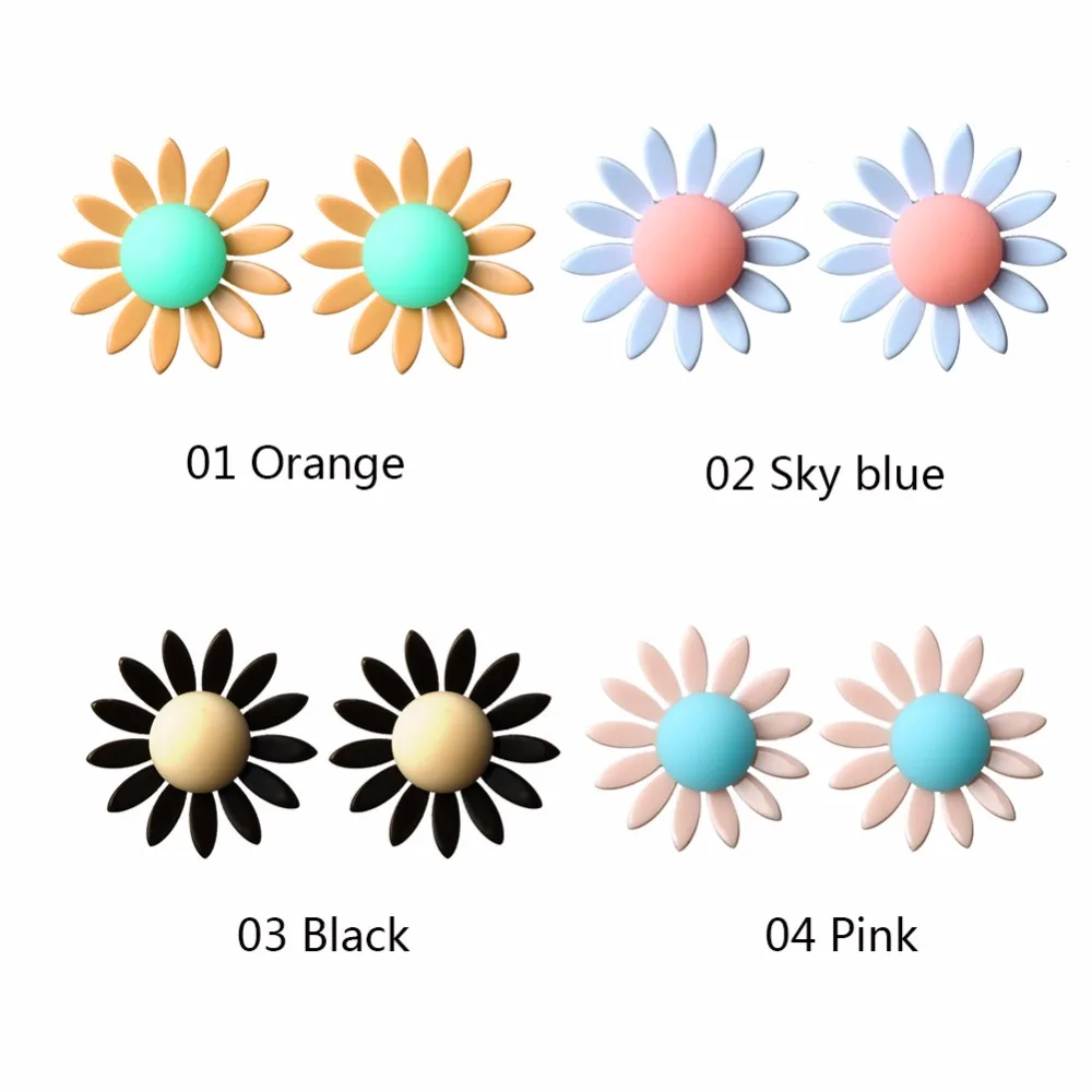 Women Girls Cute Resin Daisy Flower Stud Earrings 4 Colors Lovely Little Floral Jewelry For Holiday Wear Party #271325 | Украшения и