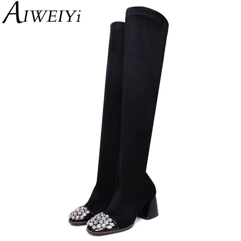 AIWEIYi Women Suede Leather Over the Knee Boots Spring Autumn Rhinestone Stretch Thigh High Boots Genuine Leather Black Booties
AIWEIYi Women Suede Leather Over the Knee Boots Spring Autumn Rhinestone Stretch Thigh High Boots Genuine Leather Black Booties